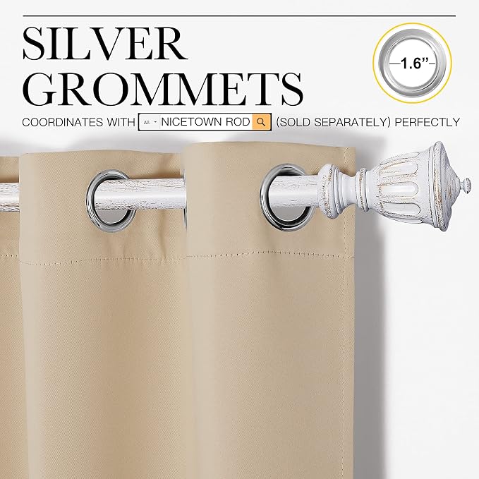 NICETOWN Room Darkening Curtain Panels for Cafe, Thermal Insulated Grommet Room Darkening Draperies/Drapes for Window (Biscotti Beige, 2 Panels, W42 x L68 -inch)