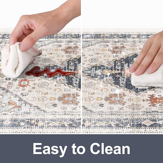 Collive Boho Kitchen Mats for Floor 2 PCS, Cushioned Anti Fatigue Kitchen Floor Mat Non-Skid Waterproof Sink Rug, Blue/Multi Comfort Standing Desk Mat for Office, Home, 17.3"x29"+17.3"x47"