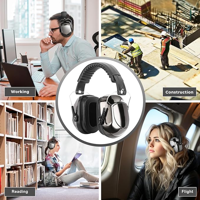 ProCase NRR 28dB Noise Reduction Ear Muffs, Foldable Adjustable Passive Noise Cancelling Headphones for Adults Kids Autism, Hearing Protection for Shooting, Construction, Mowing -Metalic Black