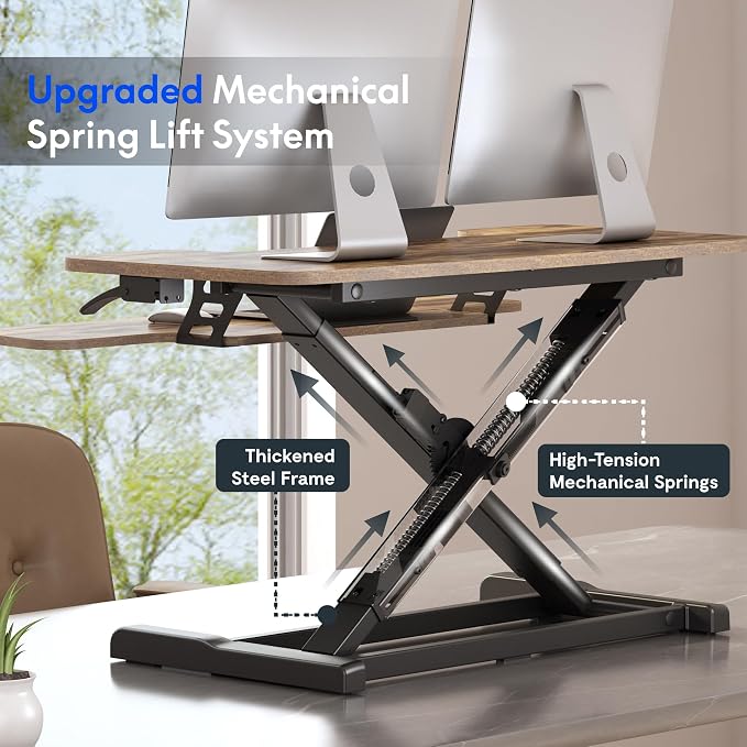 FLEXISPOT Standing Desk Converter 36" Desk Riser for Dual Monitor, Sit Stand Computer Workstation with Spacious Keyboard Tray, Ergonomic Height Adjustable Stand Up Desk Riser, Rustic Brown