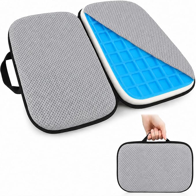 Sojoy 3 in 1 Foldable Gel Seat Cushion Featured with Memory Foam Breathable Seat Cushion for Pressure Relief (Size: 18.5“ x 15" x 2"，Gray Mesh)