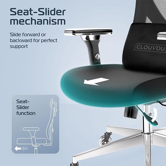CleverSeat Ergonomic Office Chair Comfy [#1 in Tests] Swivel Chair | Ergonomic Chair with Breathable Mesh Back | Computer Chair with wheels | Home Office Desk Chair with 2D Headrest | For 330lbs