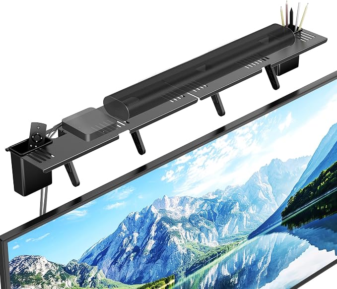 Soundbar Mount, No Drilling Steel TV Top Shelf with Storage Boxes, Sound bar Mount up to 15 lbs, Universal Sound Bar TV Mount Bracket, Soundbar Mount Above TVs Compatible with Samsung, Sony (33.8")