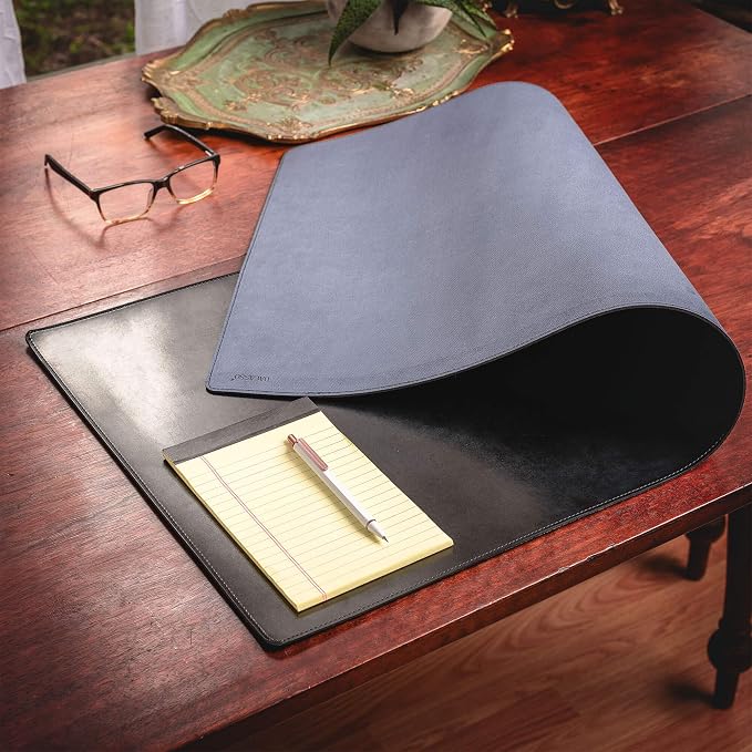 DACASSO Bonded Leather No Core Rollable Desk Mat/Pad - Luxury Leather Desk Blotter for Writing - Executive Desk Surface Protector - (Black, 36” x 17”)