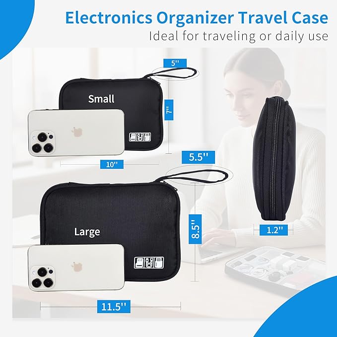 3 Pack Electronics Travel Organizer Case Tech Accessories Cord Storage Bag