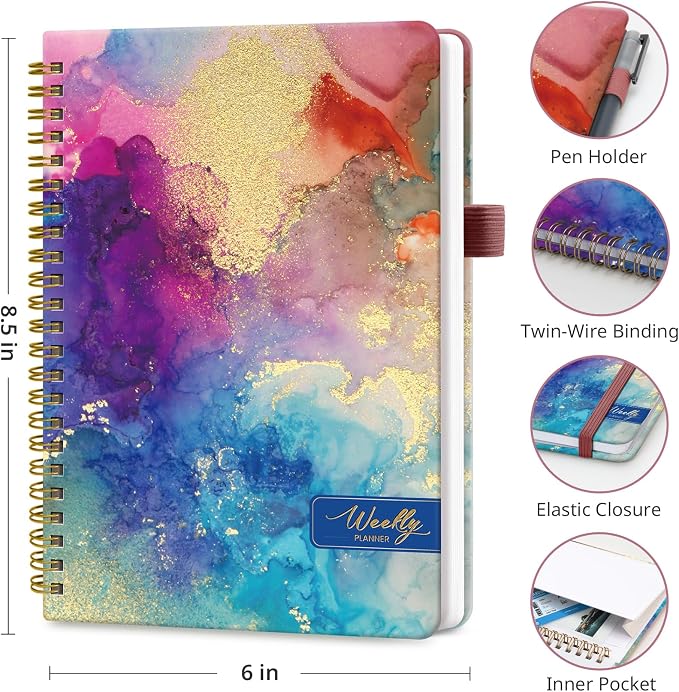 Taja Undated Weekly Planner, Weekly To Do List Notebook with Goal & Habit Tracker Organizer, A5 Weekly Planner Notebook with Spiral Binding, 6.1" x 8.2" - Color Splash