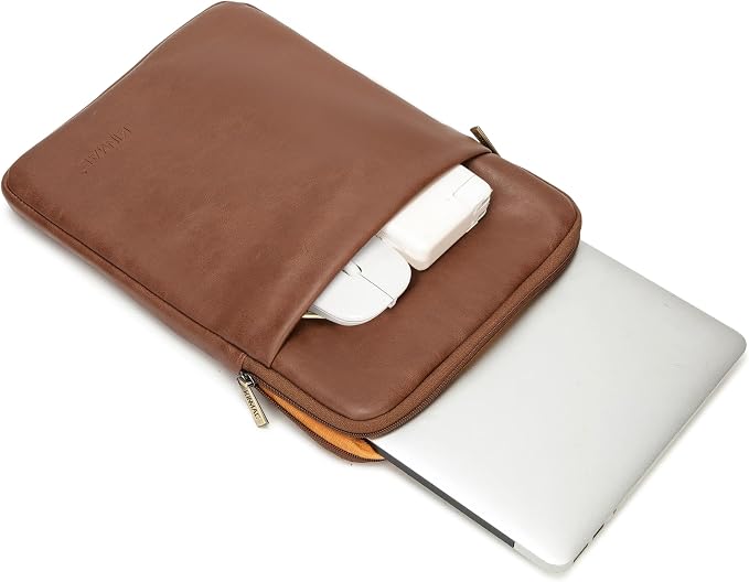 Kinmac 360° Protective Vertical Laptop Sleeve Case Cover Bag (Coffee PU, 15 inch-15.6 inch)
