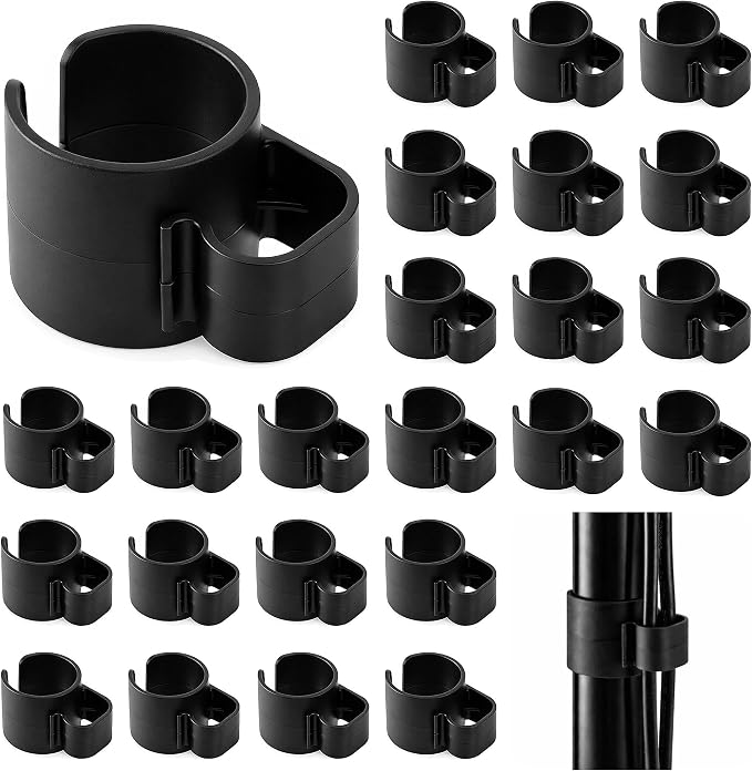24 Pcs 35mm Speaker Pole Cable Clips, Pole Cable Management Clips | Sturdy Flame-retardant PP Material, Easy Snap-on, Secure Firm Clamping, Sufficient Kit for Multiple Audio-visual Devices