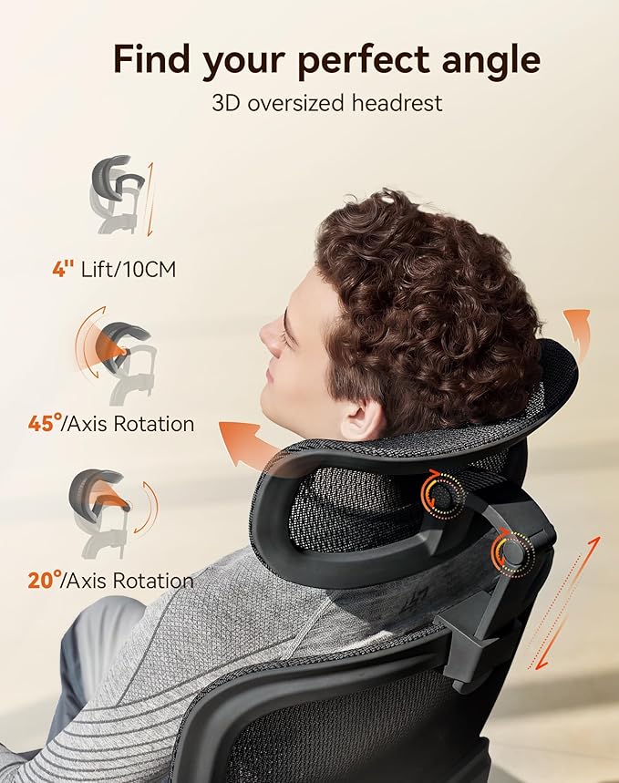 SIHOO B100 PRO Ergonomic Office Chair with Footrest, Mesh Office Chair with Adaptive Lumbar Support, Computer Chair with Wide Headrest, Desk Chair with 360° Rotatable Flip-Up Armrests, Jet Black