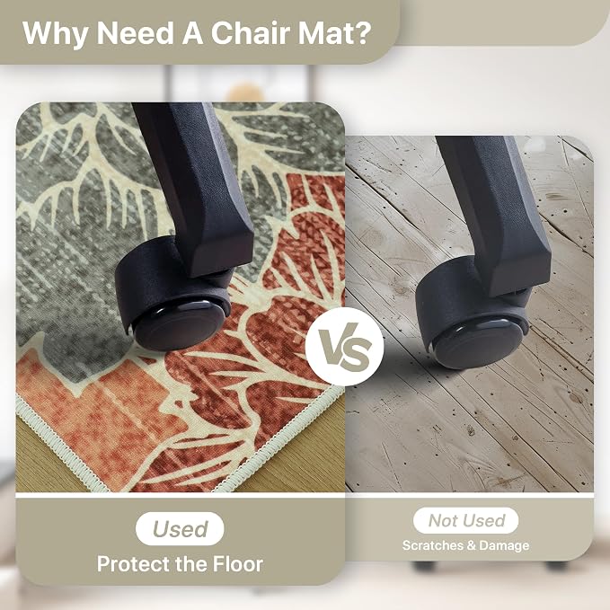 36"x60" Office Chair Mat for Hardwood Tile Floor, Under Desk Carpet Protector for Rolling Computer Chair Mat, Machine Washable Area Rug, Anti-Slip 1/5" Thick Low Pile Thin Vinyl Floor Mat, Terracotta