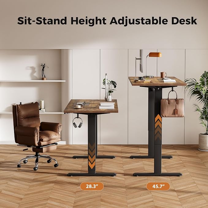 Agilestic Electric Standing Desk, 63 x 23.6 Inches Height Adjustable Desk, Sit Stand up Desk for Work Office Home, Splice Board, Rustic Brown