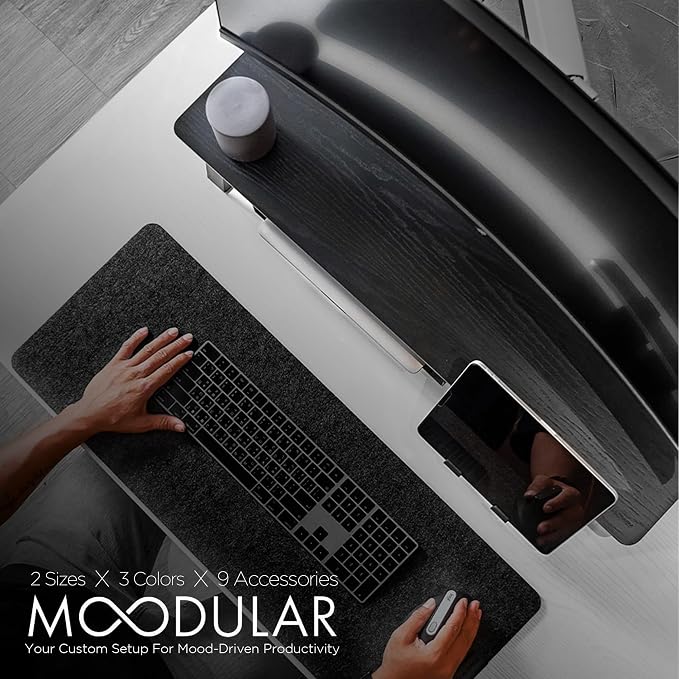Moodular Wooden Monitor Stand Desk Organizer, Standard 33.4" Black | Customizable Organized Workspace, Aluminum Slide Rails, 10 Add-Ons Sold Separately: Storage Drawer, Tablet, Phone & More