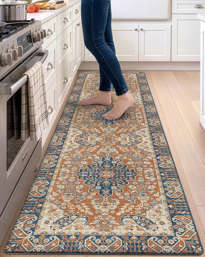 DEXI Kitchen Mats for Floor Cushioned, 23x86 Runner Rug Non Slip, Waterproof Soft Comfort Standing Padded Anti Fatigue Decorative, Beige Brown