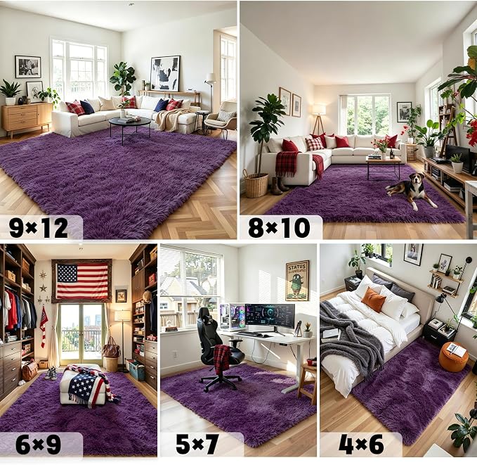 Rugs for Living Room 6x9, Alfombras para Salas Shag Large Plush Soft Area Rug, Shaggy Carpets for Bedroom,Home Decor Aesthetic(Grape Purple, 6 x 9)