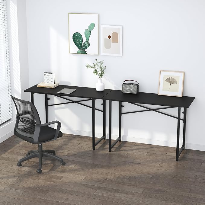 Lutown-Teen Folding Computer Desk 47 inch Writing Gaming Computer Camping Table, No Assembly Required Home Office Desk, Black