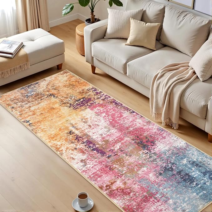 Macgace Washable Abstract Runner Rug, 2x6 Modern Area Rugs with Non-Slip Rubber Backed for Kitchen, Thin but Soft Contemporary Carpet Bedroom Entryway Hallway Decor, Galaxy
