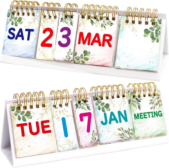 Fancy Land Perpetual Calendar Flip Desktop Boho Calendar with Day Date Month and Note for Office Plan Schedule Classroom Supply Home Kitchen Decor 8 x 2.7 Inches