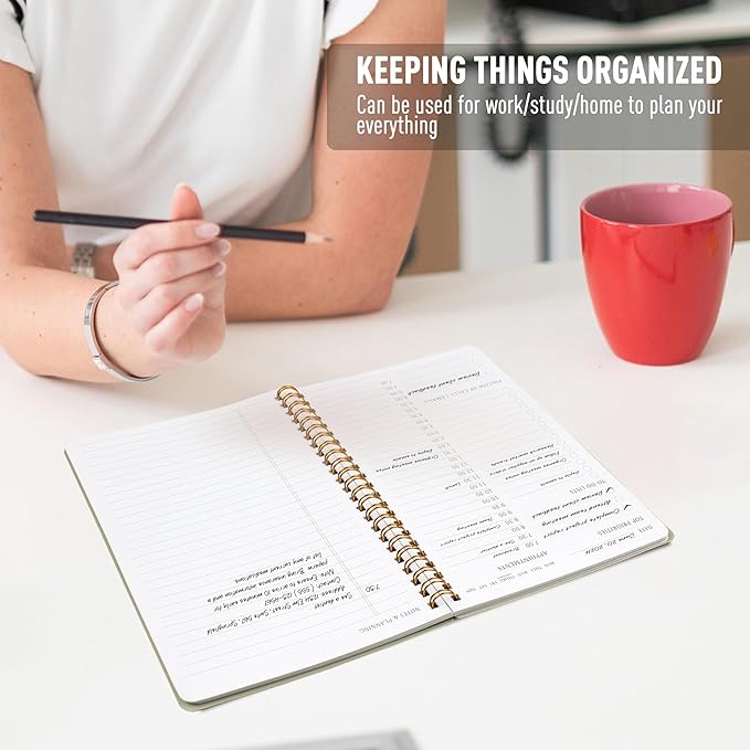 Daily Planner Undated - Simplified To Do List Notebook with Hourly Schedules, Spiral Appointment Organizer, 5.5" x 8.5", Easily Manage Your Tasks and Productivity - Green