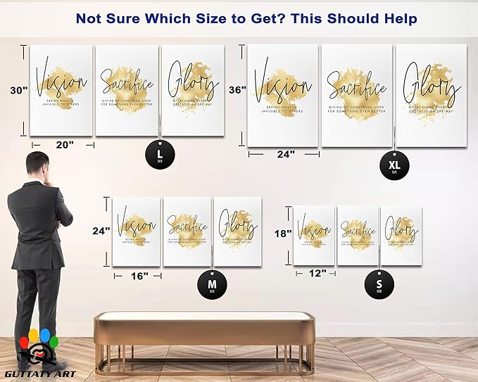 3 Piece Inspirational Canvas Wall Art, Office Wall Art, Motivational Quote Art Pictures for Men Women Gift, Inspirational Positive Quote Poster, Framed Artwork for Home Office Wall Decor 24”x36”x3Pcs