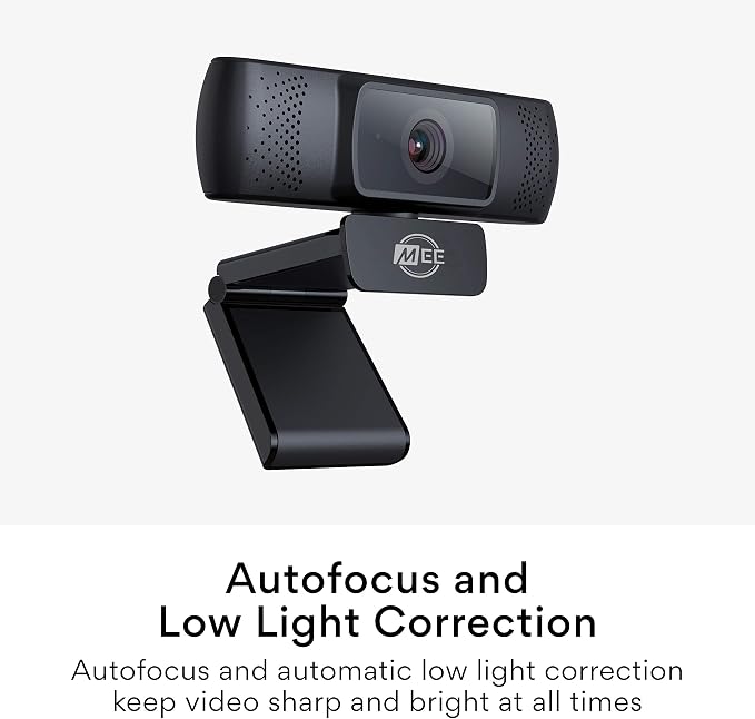 MEE Audio 201W 1080p HD Webcam with Mini Tripod, Wide Angle Lens, Microphone, Autofocus, Low Light Correction for Zoom Video Calling; USB Streaming Web Camera for Computer PC Mac Laptop Desktop