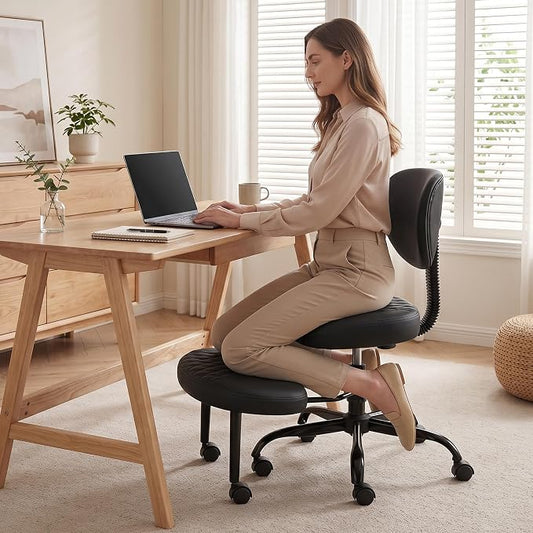 Ergonomic Cross Legged Office Chair with Wheels | Ergonomic Office Chair with Wheels, Adjustable Height for Meditation, ADHD Desk & Yoga, Wide Criss Cross, Lumbar Support