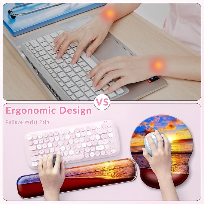 Desk Mat Set + Keyboard and Mouse Pad with Wrist Rest Support,4-in-1 Large Mousepad Computer Mats for Desktop Home & Office-Golden Beach