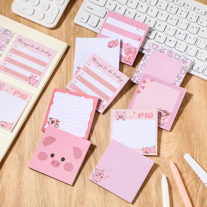 9 Pads Cute Sticky Notes Cartoon Self Stick Notepads 3x3 Inches Notes Adhesive Memo Pad Office Decor Gifts for Students School Teacher Office Meeting(Piggy)