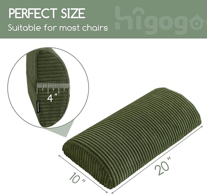 HIGOGOGO Lumbar Support Pillow for Recliner Chair/Accent Chair/Couch, Memory Foam Back Support Cushion for Elderly, Recliner Cushions for Back Rest, Pain Relief, Reading, Washable Cover, Dark Green