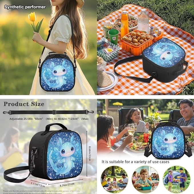 Blue Axolotl Backpacks for Elementary School Girls- 4 in 1 Cute Graphic Backpack with Lunch Box, Galaxy Space17 Inch Large Capacity Book Bag Kids Ages 6-8 Back to School