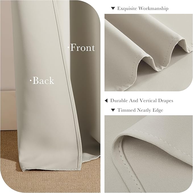 PONY DANCE Rod Pocket and Back Tab Blackout Curtains for Bedroom - Thermal Insulated Room Darkening Curtains for Living Room, 42x90 inch, 2 Panels, Cream