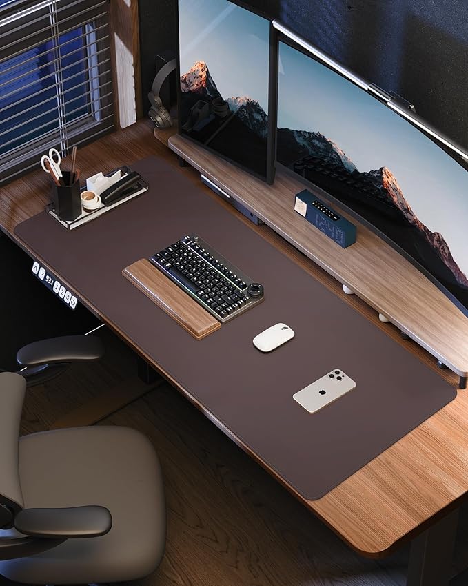 AFIING Large Desk Mat 55" x 24" - PU Leather Desk Pad Protector, Waterproof Non-Slip Extended Mouse Pad for Office Desk, Keyboard, Laptop and Home Workspace (Coffee)