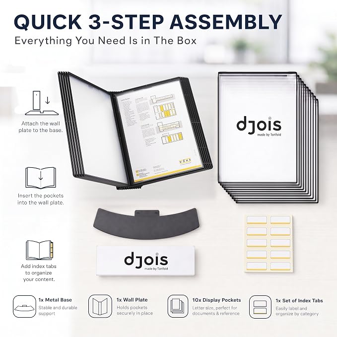 Tarifold Desktop Reference & Display System, 10 Double-Sided Pockets, 20 Sheet Capacity, Durable Metal Base, Easy-Load Polypropylene Pockets, Letter-Size, Made in Denmark, Black
