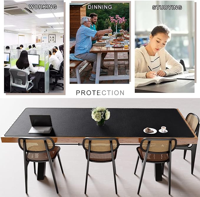 MAIDERN Cork & Leather Desk Mat – 94.5"x40" Large Office Desk Blotter Pad – Waterproof Surface Desk Blotter Pad (Black)
