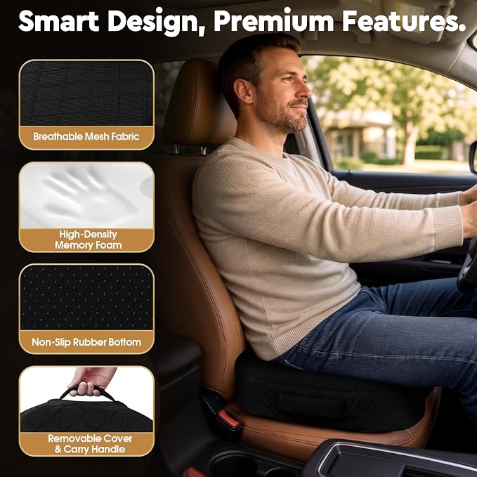 TushGuard Seat Cushion - for Office Chair, Car Seat, Airplane, Bleacher - Sciatica & Coccyx Pain Relief Desk Chair Cushion for Long Sitting Office Workers, Car Drivers(Black, XXX-Large)