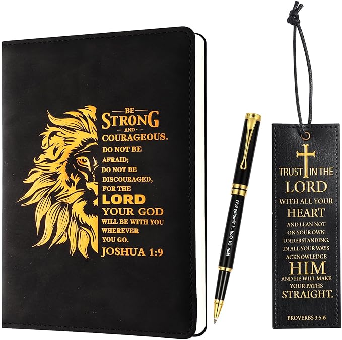 SAIWEILAI ONLINE 3 Pieces Christian Gifts for Men Religious Gifts for Dad Bible Verse Inspirational Notebook Bible Verse Ballpoint Pen Trust in The Lord Bookmark for Men Office School Journal Supplie