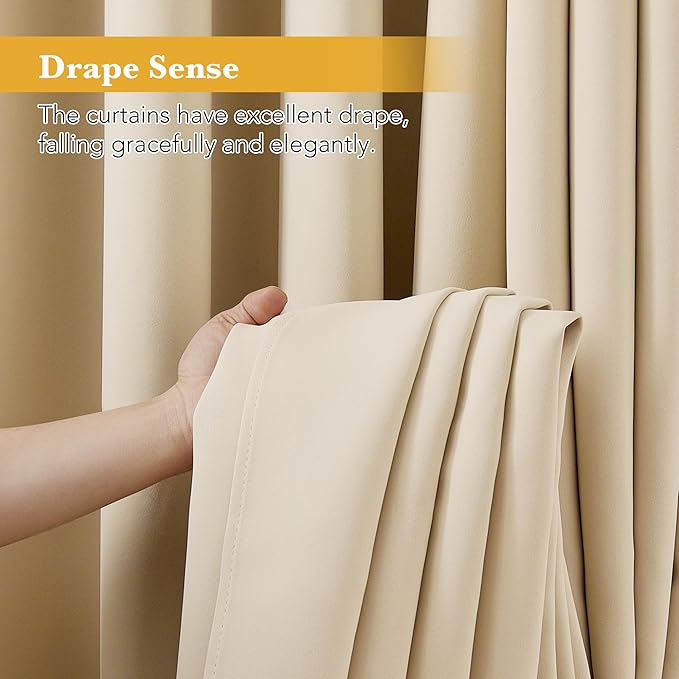 RYB HOME Blackout Thermal Insulated Curtains, Portable Curtain for Sliding Glass Door/Storage/Space Room Divider, Large Window Treatment Room Divider Panel, W80 x L84, Biscotti Beige, 1 Panel