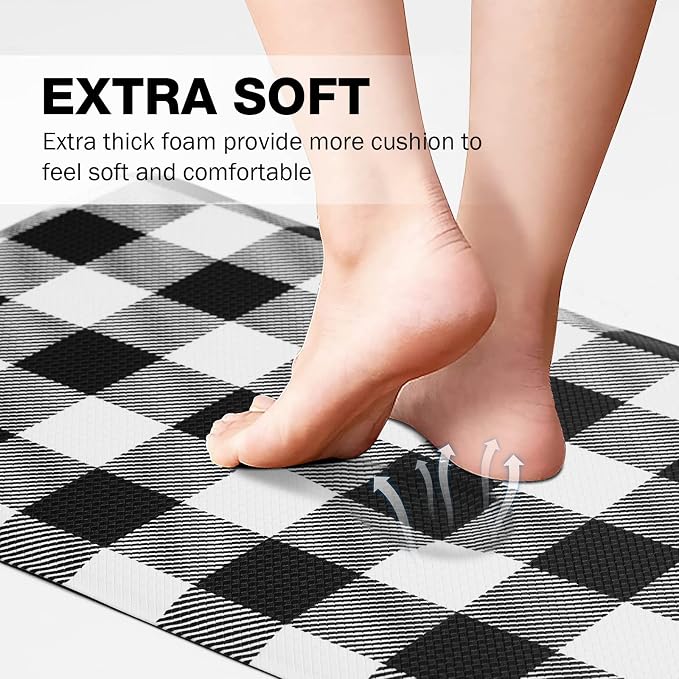 MAYHMYO Kitchen Mat Cushioned 1/2 Inch Thick Anti Fatigue Kitchen Rug Black and White Kitchen Floor Mat Non-Skid & Waterproof Kitchen Rug Comfort Standing Desk Mat for Home Office Sink