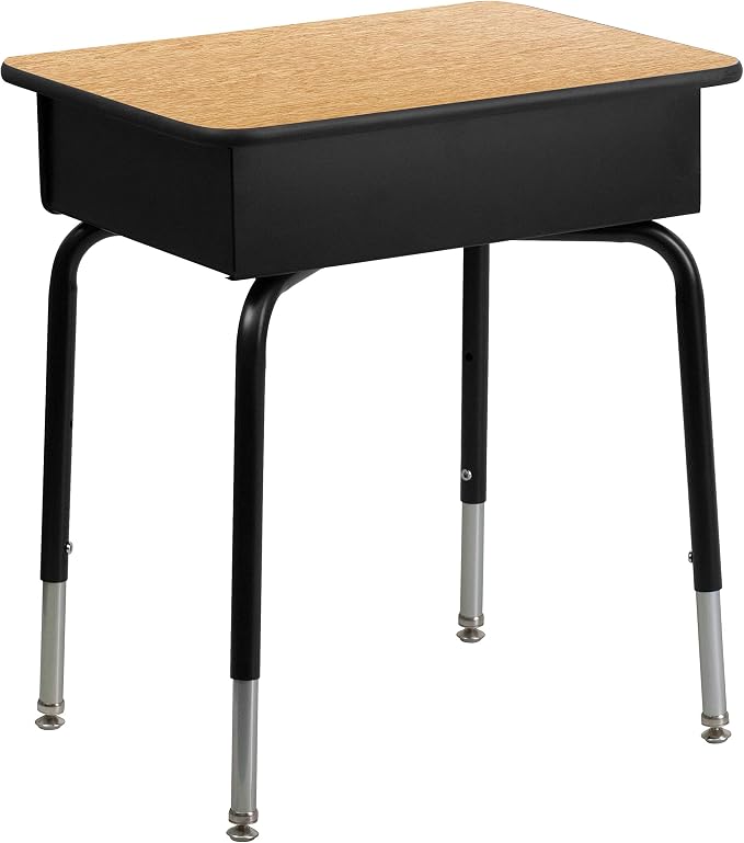 Flash Furniture Billie Student Desks with Open Front Metal Book Boxes - Natural, Set of 10