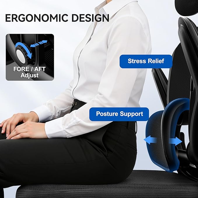 ALLGOD Ergonomic Office Chair, Mesh Desk Chair with Lumbar Support, High Back Home Office Chair with Adjustable Headrest and Flip-Up Arms, Comfortable Computer Chair, Thick Cushion,Black-4 Pack