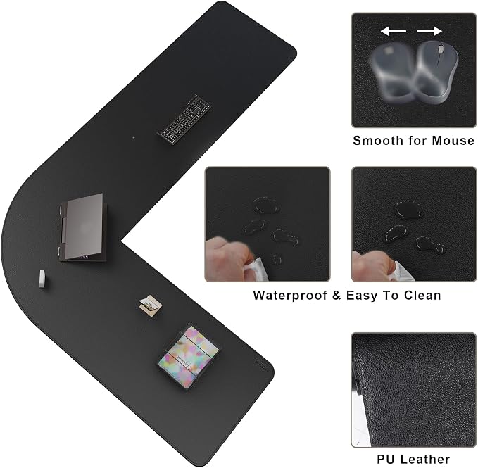 Mydours 61" x 85" x 24" L Shaped Desk Pad (Black), Extra Large Dual-Sided PU Leather Corner Desk Mat Protector for Home Office Computer Gaming