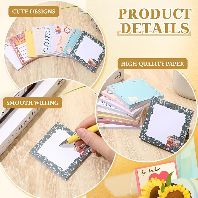 9 Pads Cute Sticky Notes Cartoon Self Stick Notepads 3x3 Inches Notes Adhesive Memo Pad Office Decor Gifts for Students School Teacher Office Meeting(Teacher)