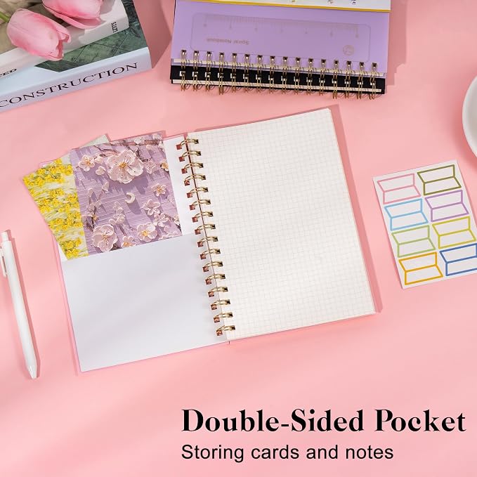 Yoment Graph Paper Notebook A5 Graphing Spiral Notebook 160 Pages Grid Paper Notebook Spiral Bound Pink Hardcover Spiral Journal 5x7 Grid Notebooks for Note Taking, Pink