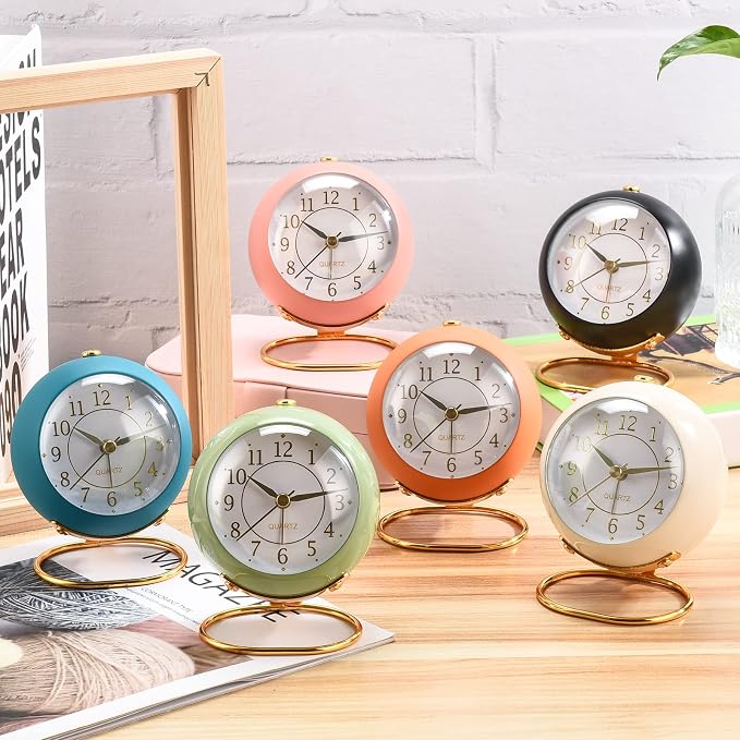 Tetino Analog Alarm Clocks,Retro Backlight Cute Simple Design Small Desk Clock with Night Light,Silent Non-Ticking,Battery Powered,for Kids,Bedroom,Travel,Kitchen,Bedside Desktop. (Orange)