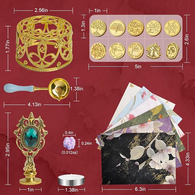 Numola Wax Seal Kit with Gift Box, 24 Colors 600 Pcs Cat-paw Beads, 10 Stamps with Storage Box, 2 Retro Handle, Metal Warmer, Vintage Envelopes, Metallic Pen, Candles, for Gifts and Decorating