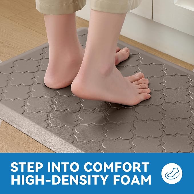 Kitchen Mat Cushioned Anti Fatigue for Floor, Non-Slip Waterproof Comfort Rug for Kitchen Sink, Standing Desk & Laundry, 17.3"x60", Khaki