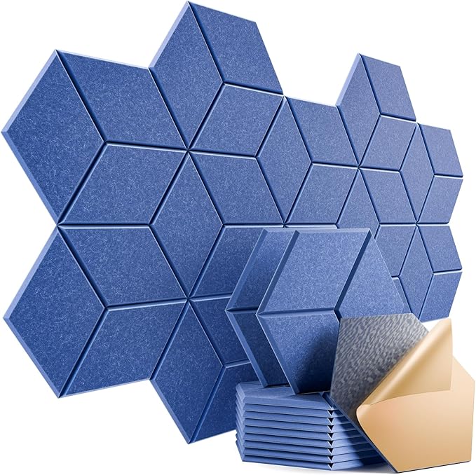 12 Pack Self-Adhesive Acoustic Panels 12" X 10" X 0.4" - Sound Proof Foam Panels with High Density, Y-Lined Design, Flame Resistant, Absorb Noise and Eliminate Echoes(Sky Blue)