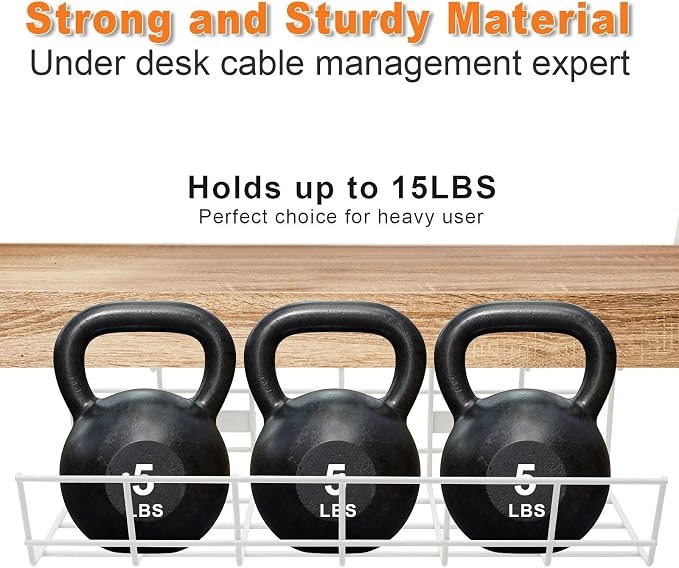 Under Desk Cable Tray - 2 Pack Cable Raceway for Wire Management. Metal Wire Organizer for Office, Studio and Home. Super Sturdy Cord Organizer for Desk - White Cable Management Under Desks