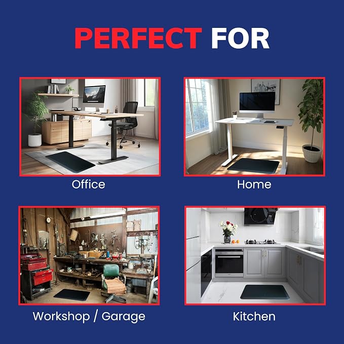 Patented One Foot Moveable Premium Ergonomic Anti-Fatigue Foam & Gel Mat for Adjustable-Height Office Desks, Kitchen Floors, and Home Use, Made in USA, Charcoal Black for Carpet
