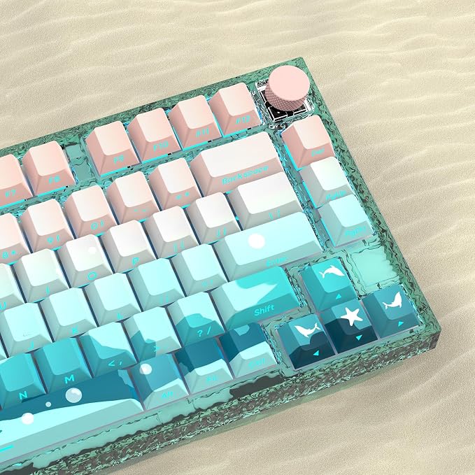 JSJT Side-Printed Keycaps,Shine Through Key caps PBT Doubleshot Custom Keycap Set 126 Keys Cherry Profile Deep Sea Theme Keycap for Cherry Mx Switch Mechanical Keyboard