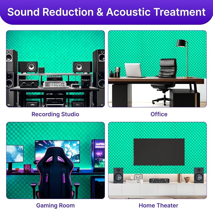 2 Pack Sound Proof Foam Panels for Walls, 48" x 24" x 2" Self-Adhesive Acoustic Panels, High Density Egg Crate Sound Dampening Panels for Recording Studio, Home Office